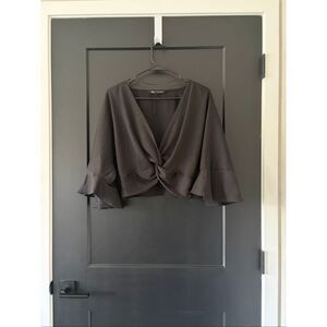 NWOT Zara Black Wrap Draped Cropped Blouse Size Large